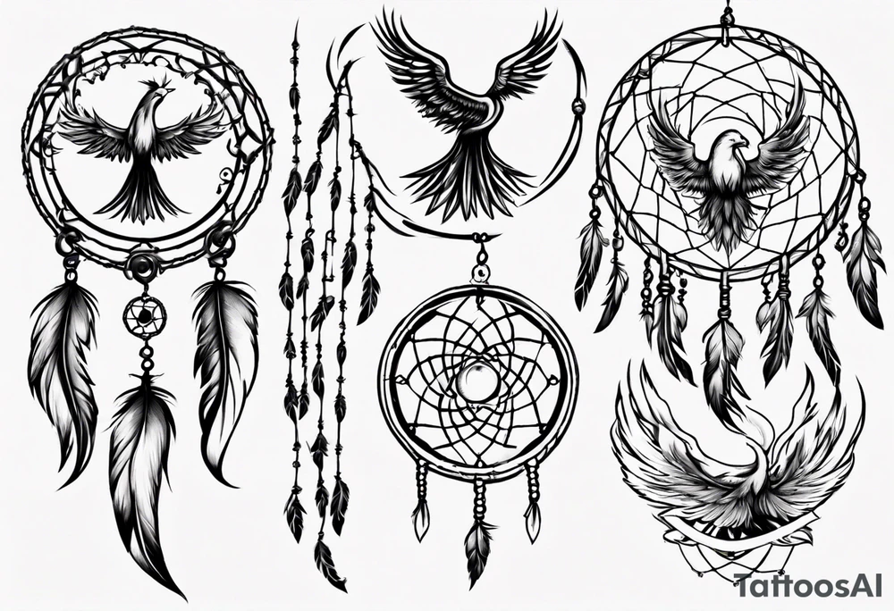 Fire Phoenix dream catcher tattoo idea