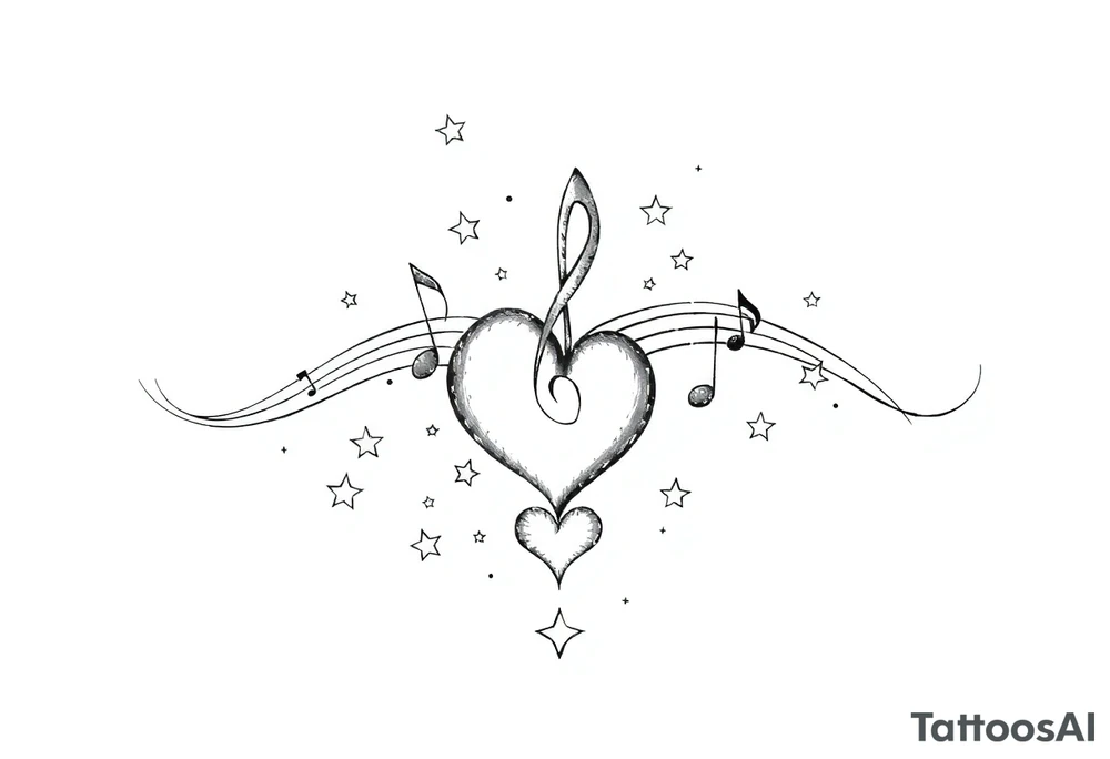 music notes hearts and stars tattoo idea