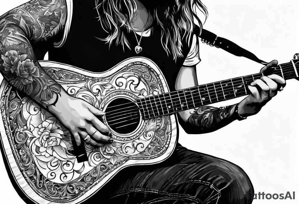 acoustic guitar with the lyrics que me lleven canciones cuando ya me haya muerto tattoo idea