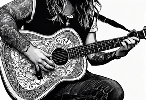 acoustic guitar with the lyrics que me lleven canciones cuando ya me haya muerto tattoo idea