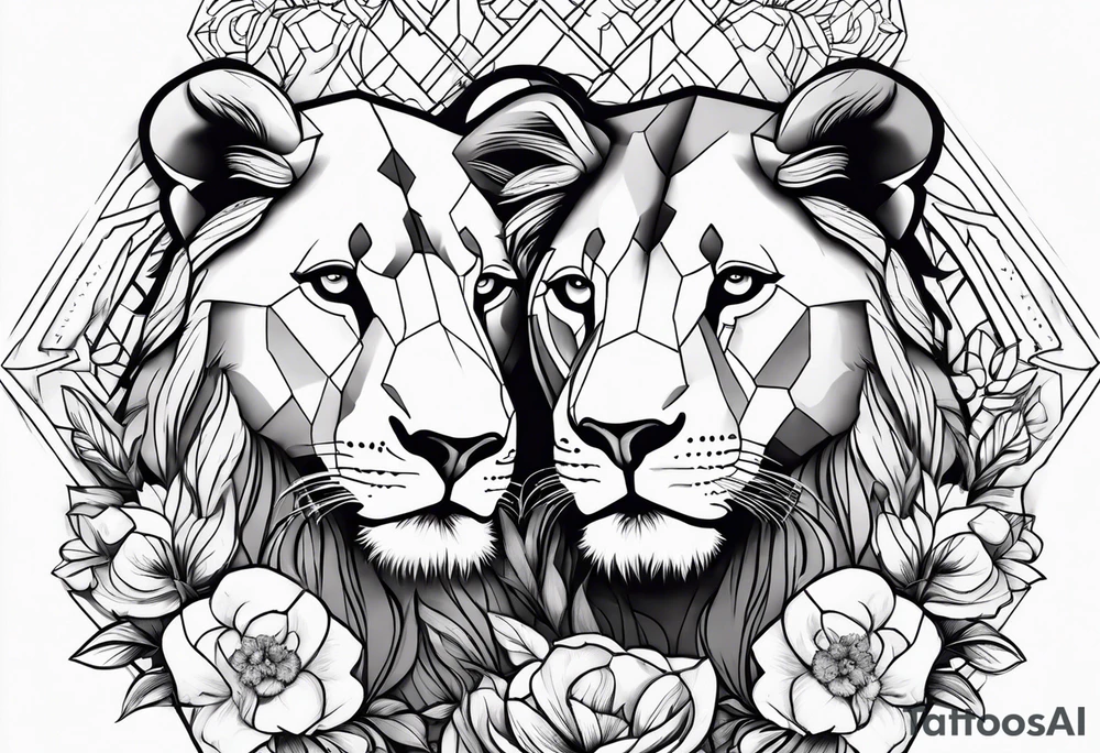 lionesses with flowers tattoo idea