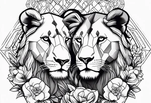 lionesses with flowers tattoo idea