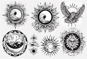 Mond und Sonne mit Eule und Wassermann tattoo idea