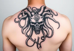 powerful majestic medusa. Simple but intricate. The number 13 somewhere in the tattoo. The eyes covered or taped. Throw a little virgo in there tattoo idea