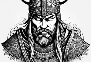 half face of a viking and half face of samurai tattoo idea