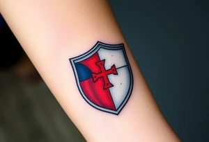 A medieval knight’s shield featuring the Czech flag’s colors, symbolizing strength and heritage tattoo idea