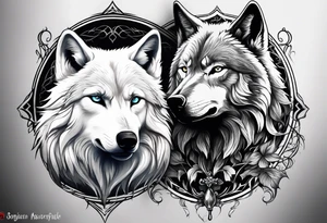 White wolf fading into Black wolf tattoo idea