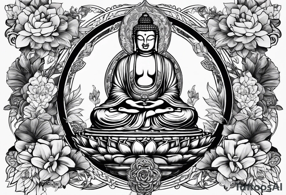 Chest and should Buddhist tattoo idea