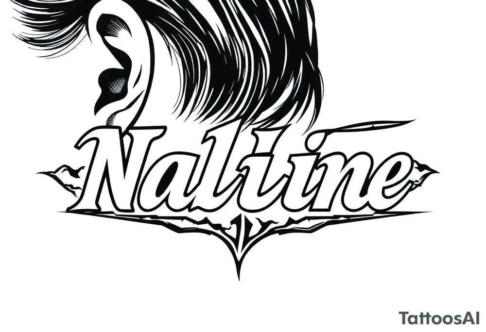 Name cover up behind the ear vertical tattoo idea