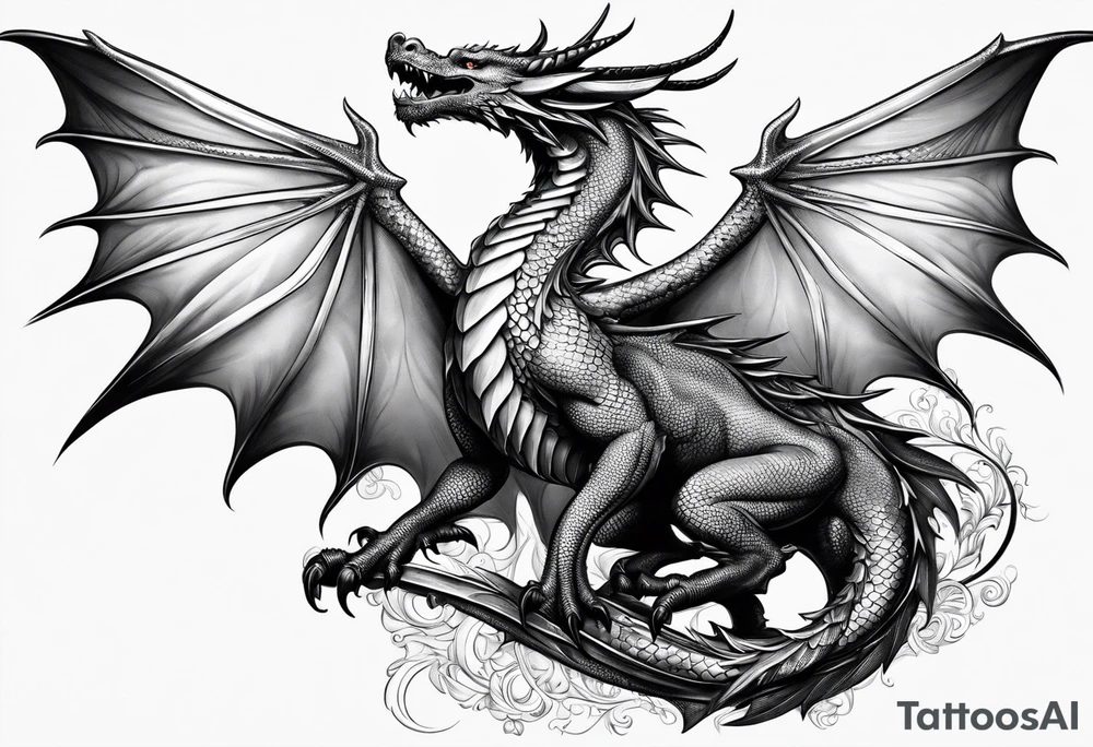 Beautiful female dragon with wings spread tattoo idea
