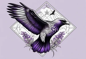 Eagle, with spotted eagle ray and lavender flowers eith the year 1978-2022 tattoo idea