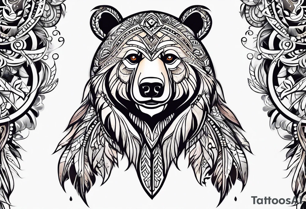Tribal half sleeve with a bear tattoo idea