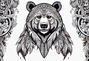 Tribal half sleeve with a bear tattoo idea