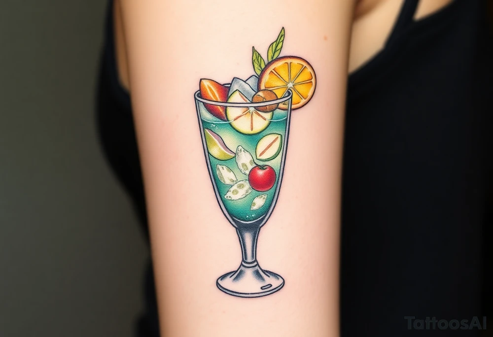 a mai tai in a rocks glass with lots of garnishes tattoo idea