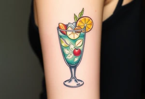 a mai tai in a rocks glass with lots of garnishes tattoo idea
