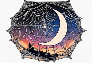 spider shooting web hangin down moon tattoo idea