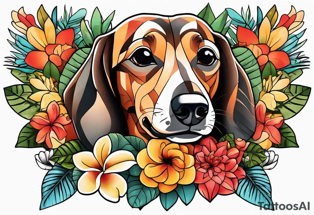 Grandma memorial who loved wiener dogs, flowers, tropical things tattoo idea