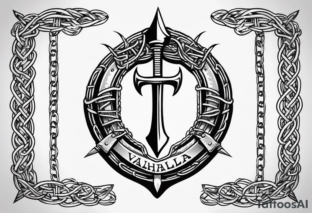 Valhalla sword shield barb wire chain tattoo idea