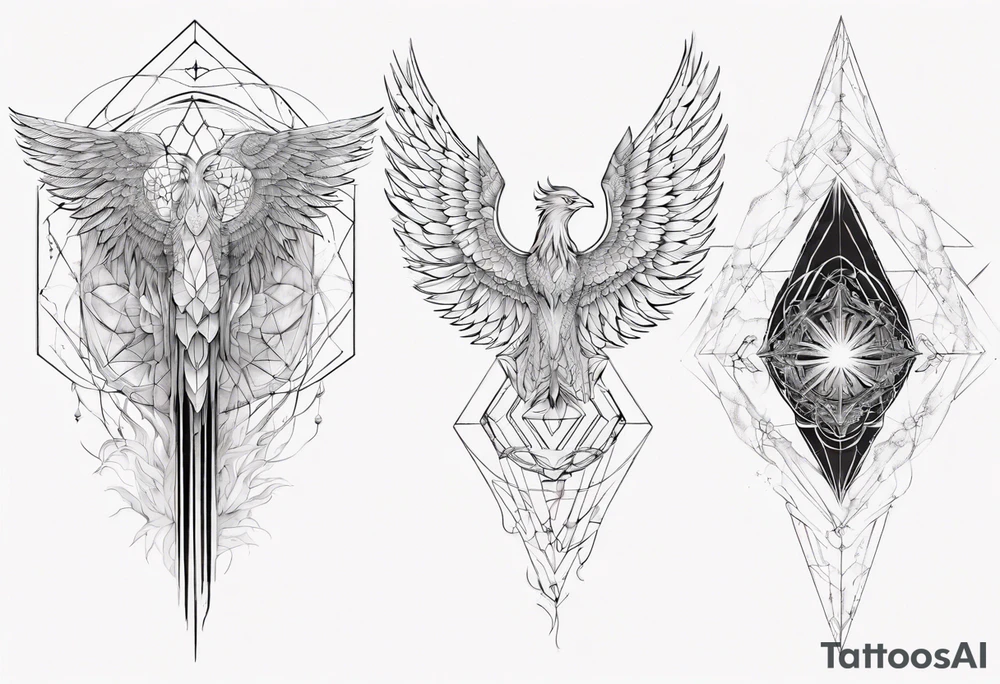 sacred geometry Metatron's cube with phoenix. Sleeve for woman's arm tattoo idea