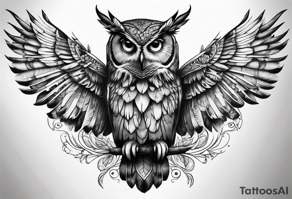 An owl with Dead head moth wings tattoo idea