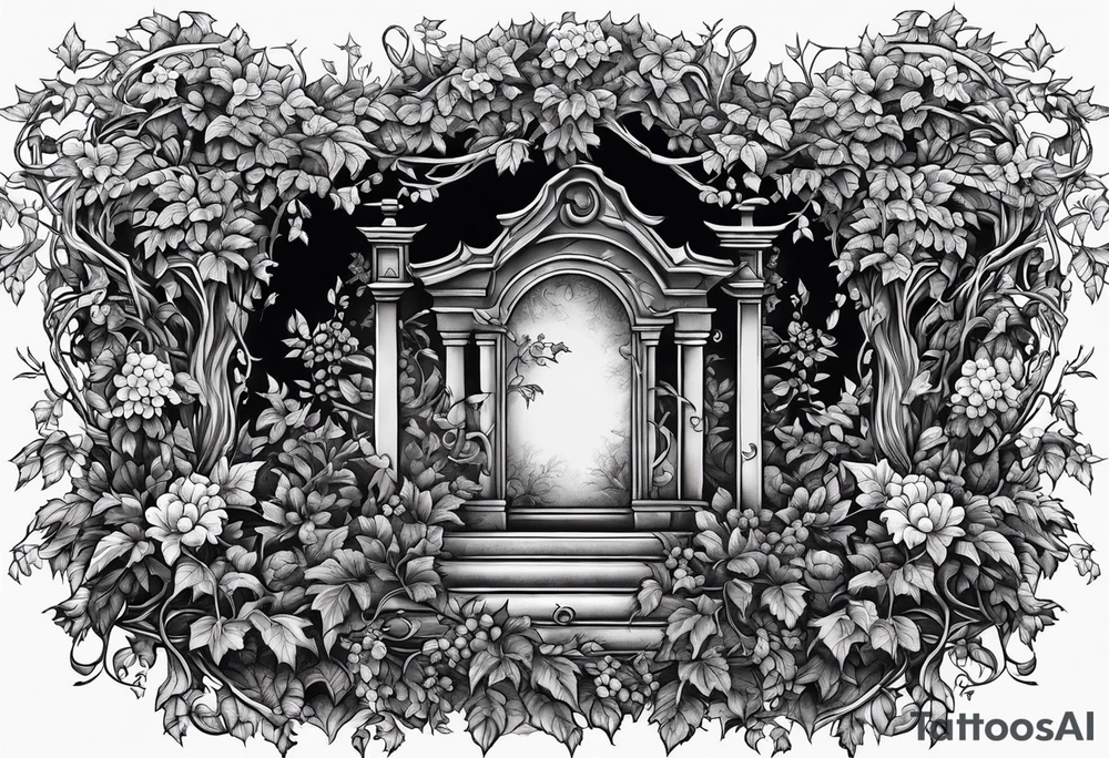 Leafy vines with grave yard tattoo idea