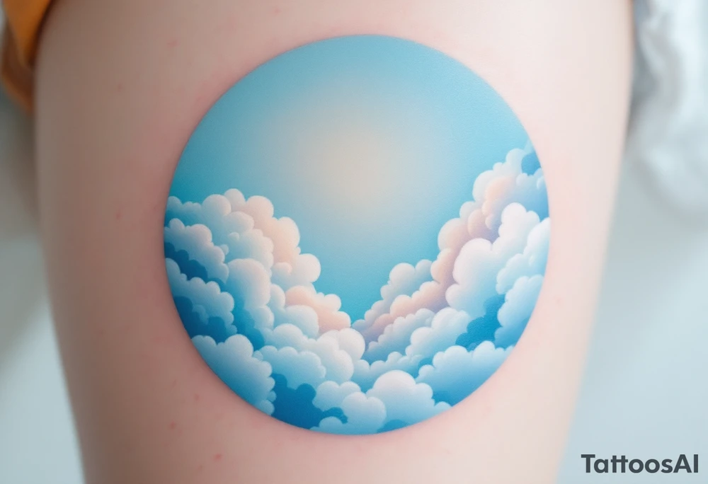 A pale blue circle with soft cloud textures inside, representing calm and open skies. tattoo idea