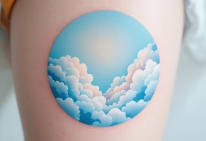 A pale blue circle with soft cloud textures inside, representing calm and open skies. tattoo idea
