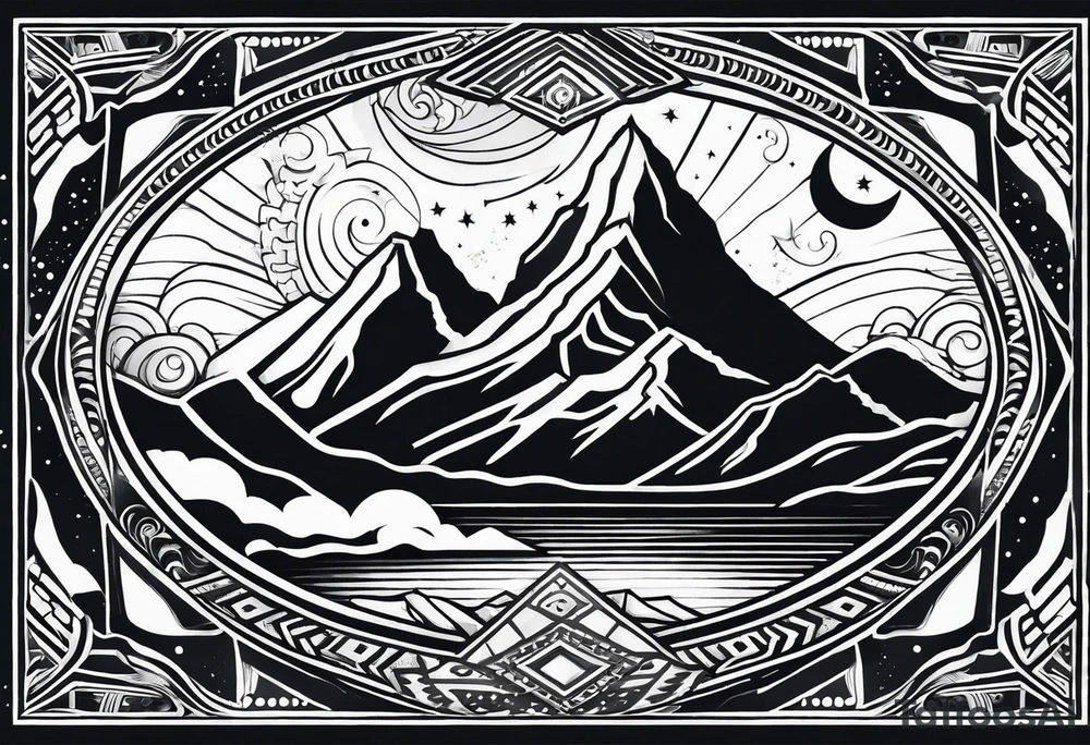 mountain and space maori style tattoo idea
