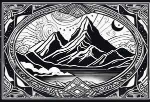 mountain and space maori style tattoo idea