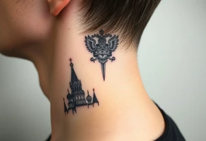 St. George 
Russian imperial crown above the eagle
Russian sabre
The Kremlin or St. Basil's Cathedral scene 
on the side of my neck tattoo idea