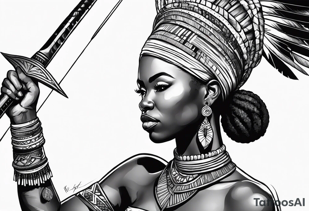 African woman warrior handing a spear tattoo idea