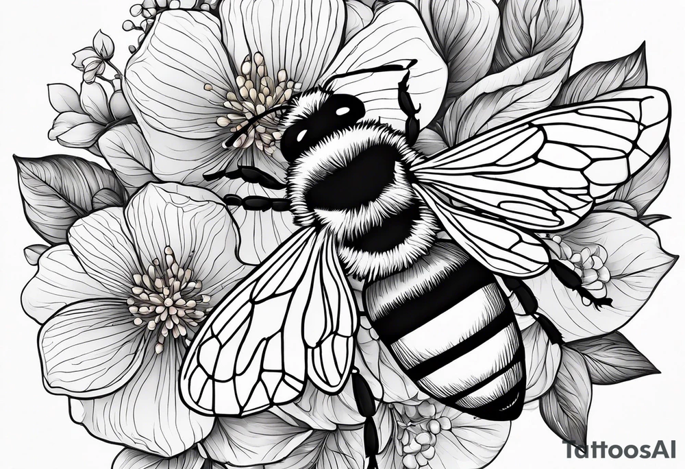 Small tattoo. There’s a hydrangea and a bee but they are not touching. Make the bee smaller than the hydrangea and have the bee off to the side. tattoo idea
