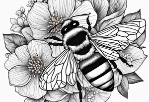 Small tattoo. There’s a hydrangea and a bee but they are not touching. Make the bee smaller than the hydrangea and have the bee off to the side. tattoo idea