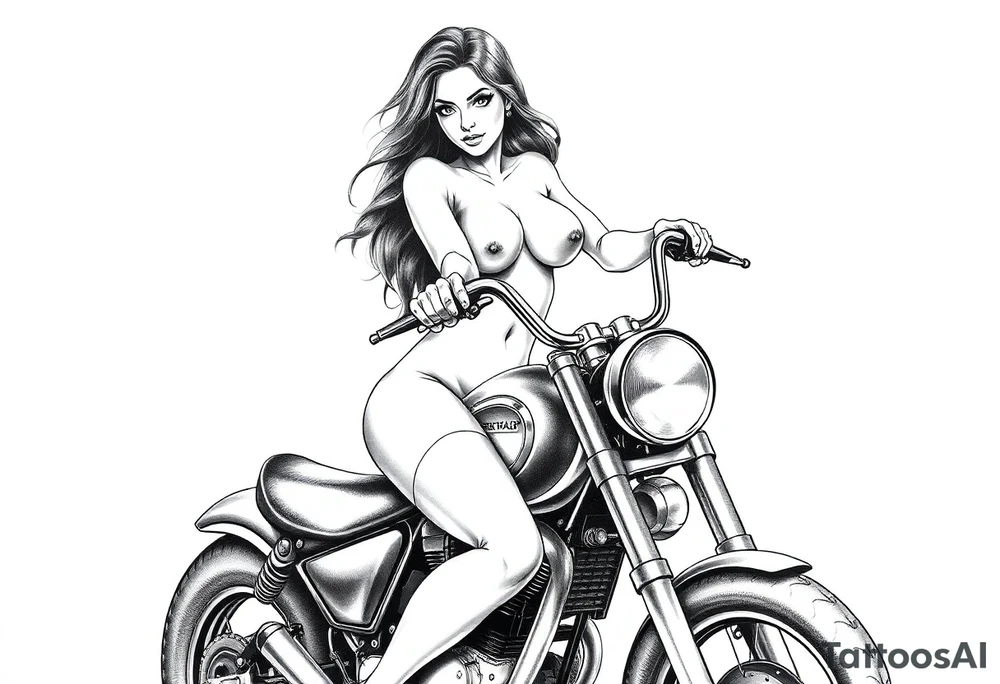 naked girl on motorcycle tattoo idea