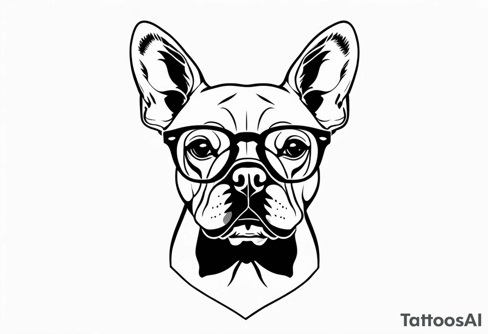 silhouette of french bull dog with glasses tattoo idea