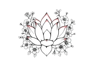 Lotus flower surrounded by forget me nots and peonies tattoo idea