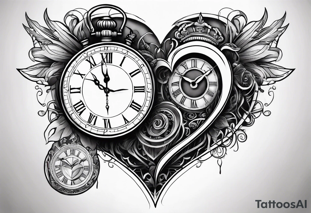 Heart with clock hands on 8 and 5 tattoo idea