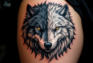 Black wolf and a white wolf side by side tattoo idea