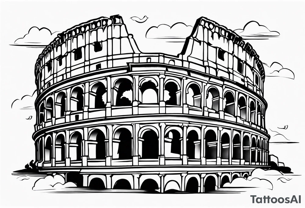 Roman colosseum with clouds tattoo idea