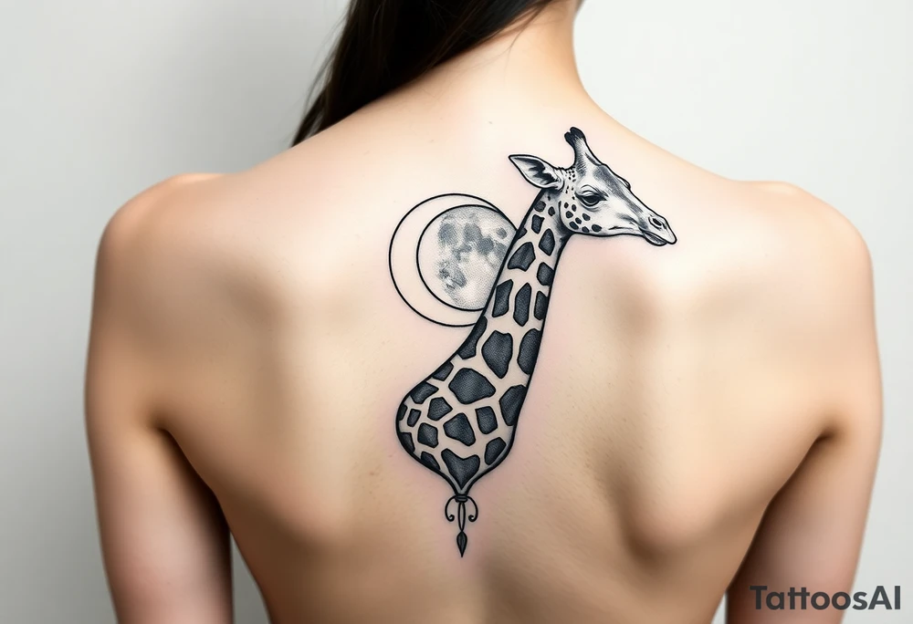 Giraffe with moon and gemini symbol tattoo idea