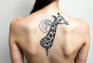 Giraffe with moon and gemini symbol tattoo idea