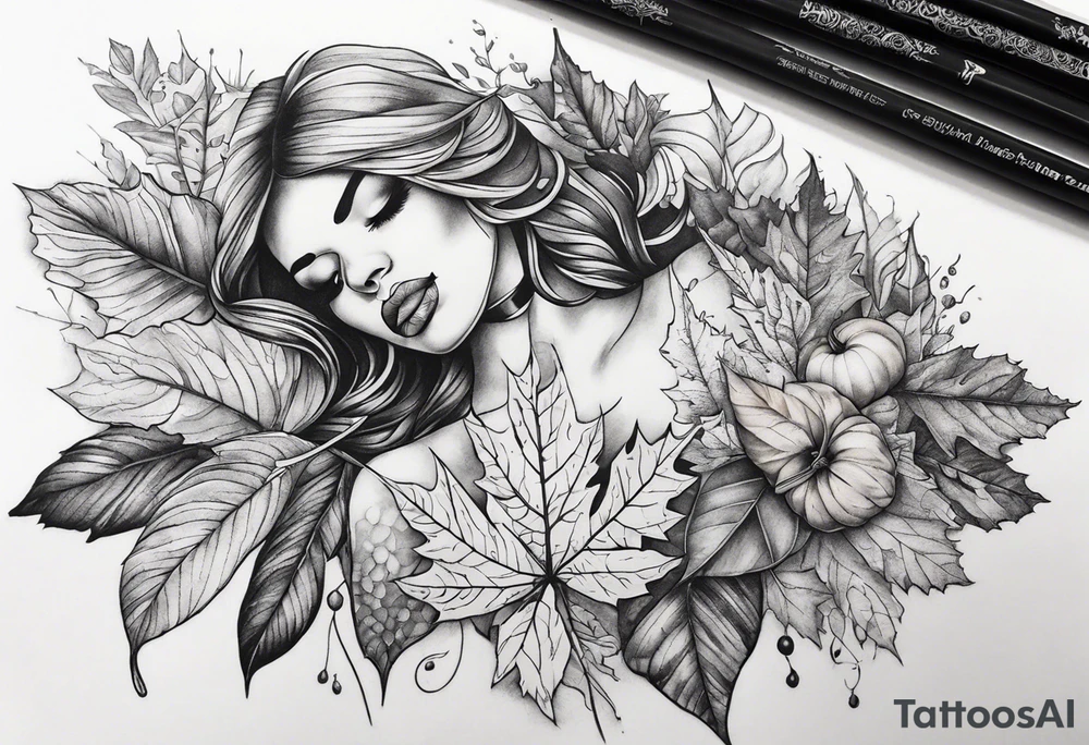 thigh tattoo with fall colors tattoo idea