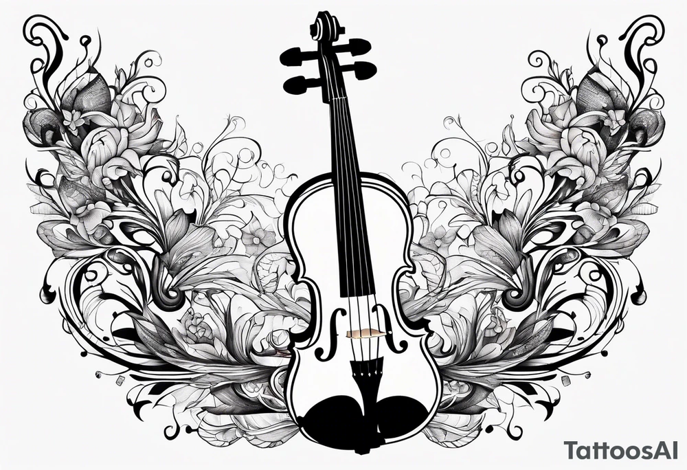 minimalist violinwith some jewel tone accent colors, mostly black and white tattoo idea