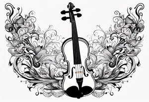 minimalist violinwith some jewel tone accent colors, mostly black and white tattoo idea