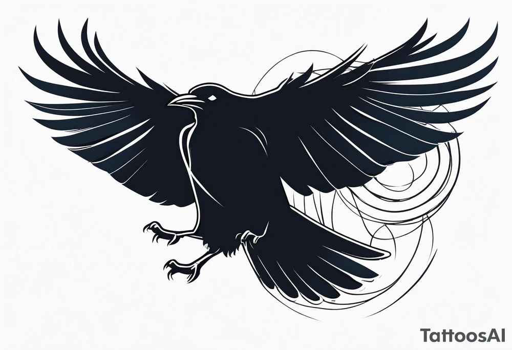 raven in flight viewed from behind tattoo idea