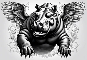 Hippopotamus with wings tattoo idea