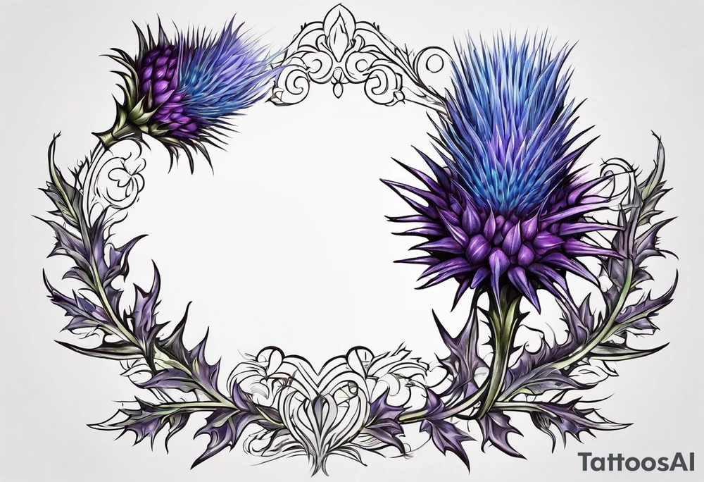 Purple thistle and blue thistle tattoo idea