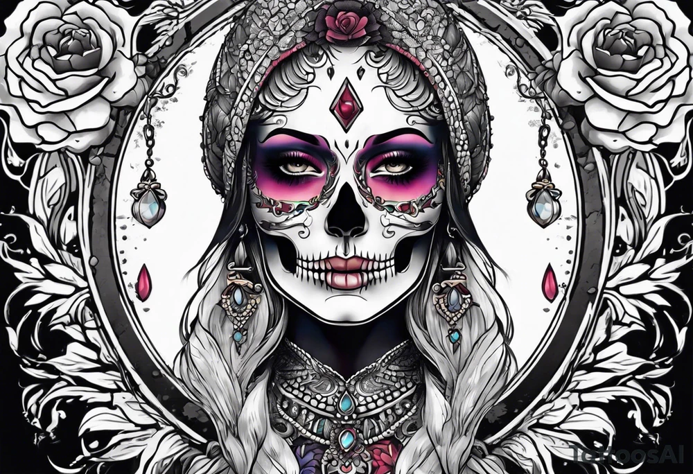 Woman skull showing through skin tattoo idea