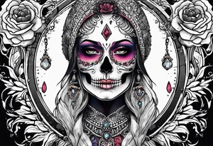 Woman skull showing through skin tattoo idea