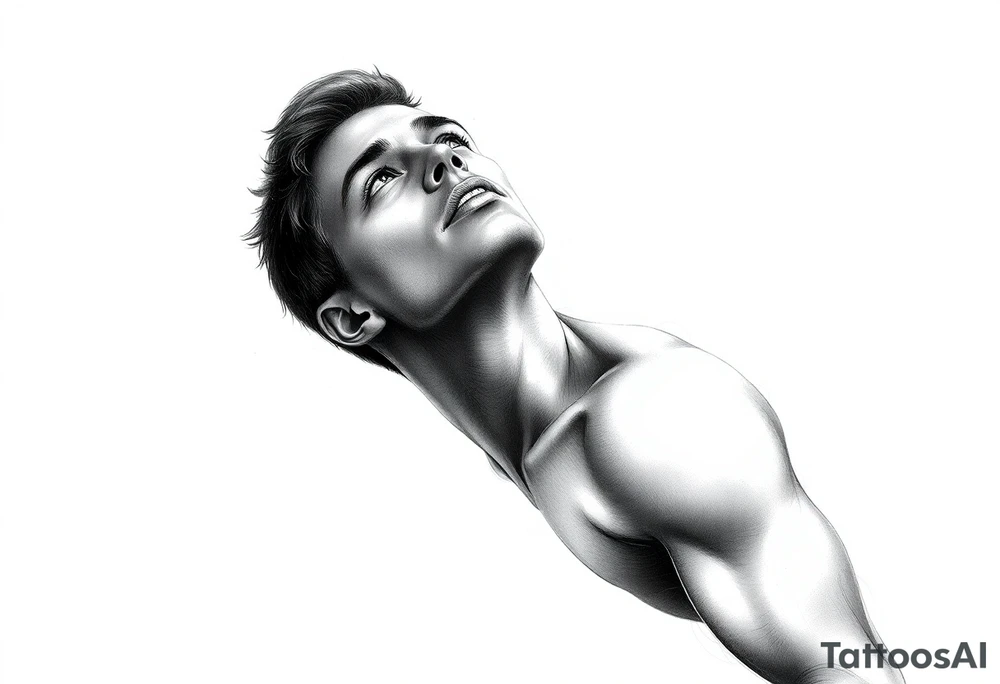 a naked man coveing his eyes and mouth and looking up the sky tattoo idea